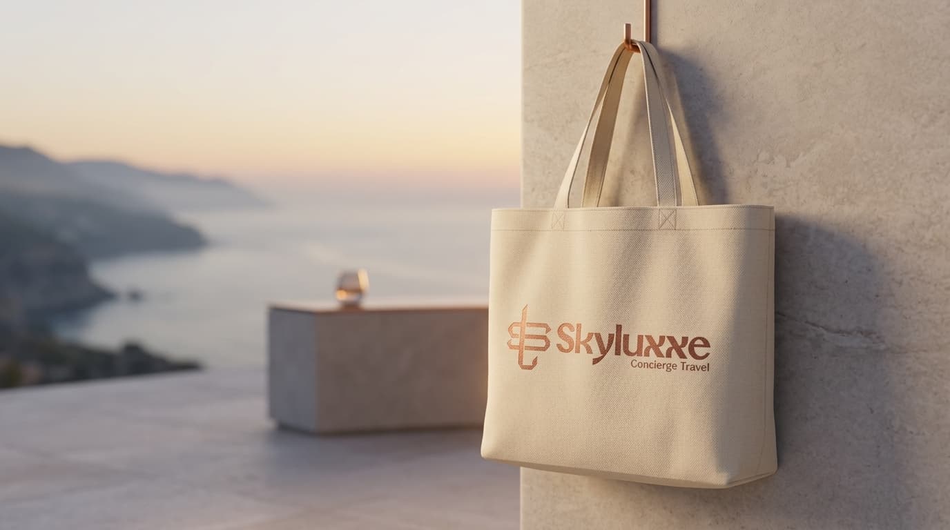 A handcrafted tote set beside the shore — travel as an extension of taste.